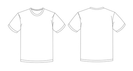 T-Shirt Vector Template, Front and Back Outline Mockup