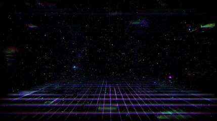 Retro grid universe starfield glitch effect