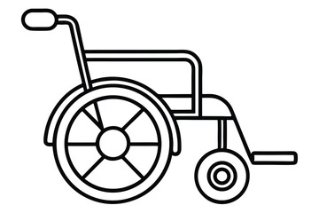Simple Black Outline of Wheelchair Illustration with Large Wheels and Handle Design