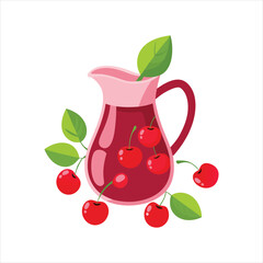 Jug of Red Cherry Juice Vector Clipart and Logo Icon