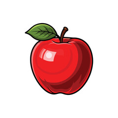 Vibrant Red Apple with Green Leaf