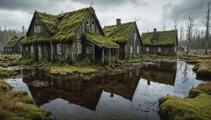 Obraz premium Abandoned Village in a Bog