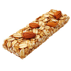 Nutritional granola bar with almonds on a wooden table for healthy snacking