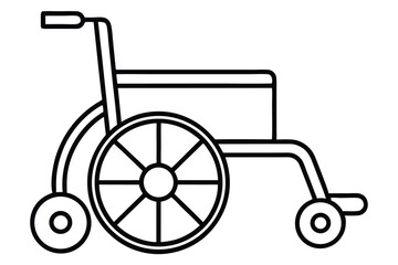 Minimalist Wheelchair Illustration Black Outline Drawing of Medical Transport Device with Wheels and Seat