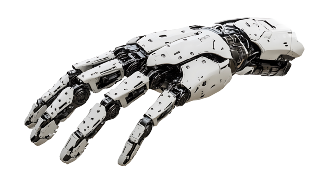 Advanced artificial limb design featuring robotic hand isolated on transparent background suitable for medical tech and futuristic projects