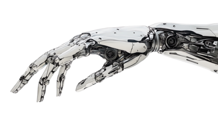 Detailed advanced bionic arm showcasing futuristic technology and cybernetic enhancements isolated on a transparent backdrop for tech visuals