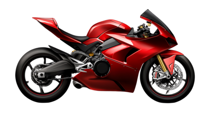 Red sport bike isolated on transparent background showcasing a powerful motorcycle design perfect for racing and automotive visuals