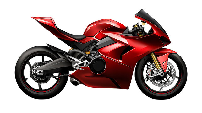 Red sport bike isolated on transparent background showcasing a powerful motorcycle design perfect for racing and automotive visuals