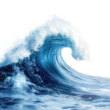 Fototapeta Powerful ocean wave crashing with vibrant blue hues during daytime