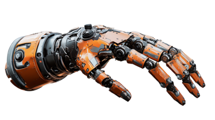 Close-up view of a futuristic robotic hand on transparent background ideal for illustrating AI, automation, and cutting-edge technology themes