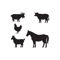 Various Farm Animal Silhouettes: Sheep, Chicken, and Goats for Agricultural Themes
