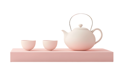 Stylish minimalist teapot and cups set isolated on transparent background ideal for home decor, hospitality, and beverage content