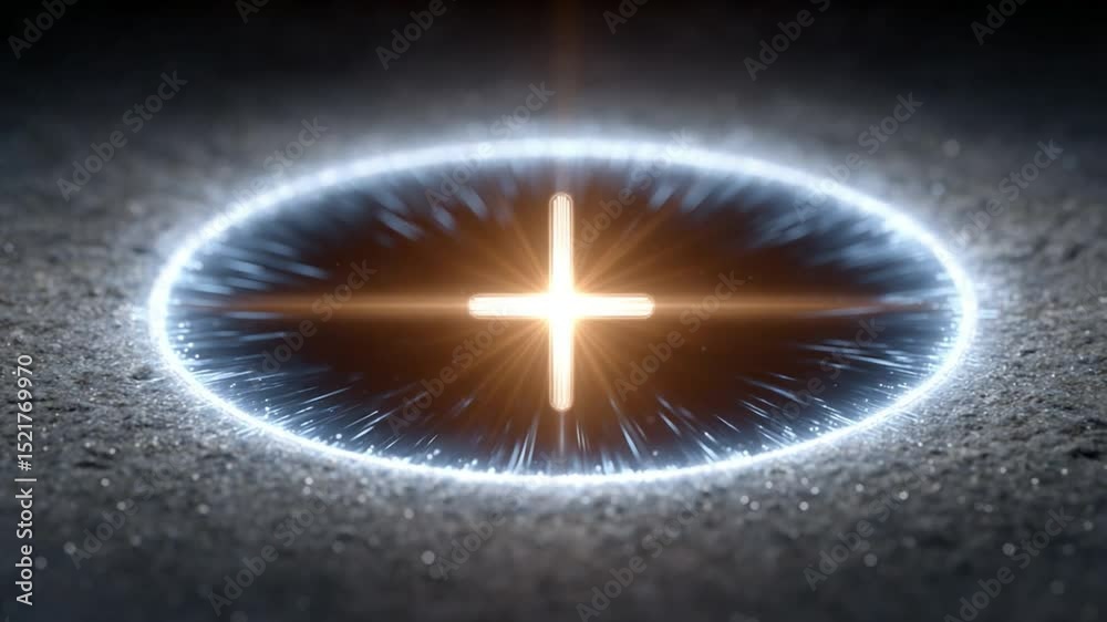 Poster Celestial Alignment: A mesmerizing, luminous cross at the heart of an ethereal circle. The glowing cross and encircling light radiate outwards, creating a sense of wonder.