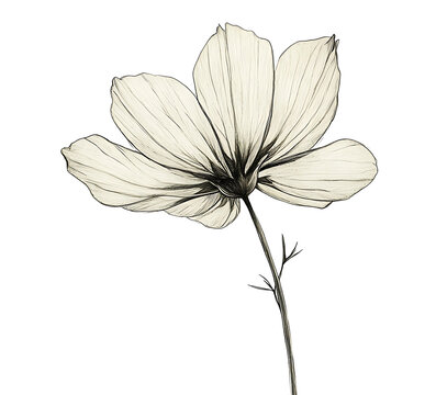 Fine line art illustration of a flower isolated on transparent background ideal for subtle decoration, natural motifs, and creative concepts