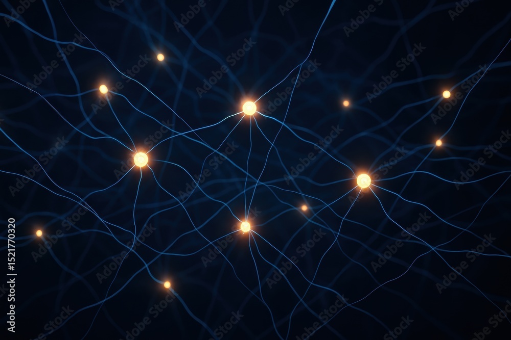 Aufkleber Abstract Representation of Neural Networks with Glowing Nodes and Interconnected Lines