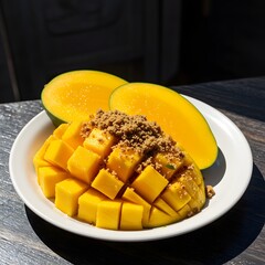 Fresh Mango Dessert Cut on Plate