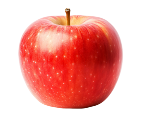 Glossy red apple with realistic texture displayed on transparent background ideal for nutrition guides, food packaging, and farm branding