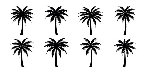 Black Silhouette Palm Tree Icons Set