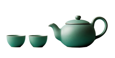 Sophisticated pastel green tea set displayed on transparent background ideal for peaceful tea ceremonies and minimalist lifestyle themes