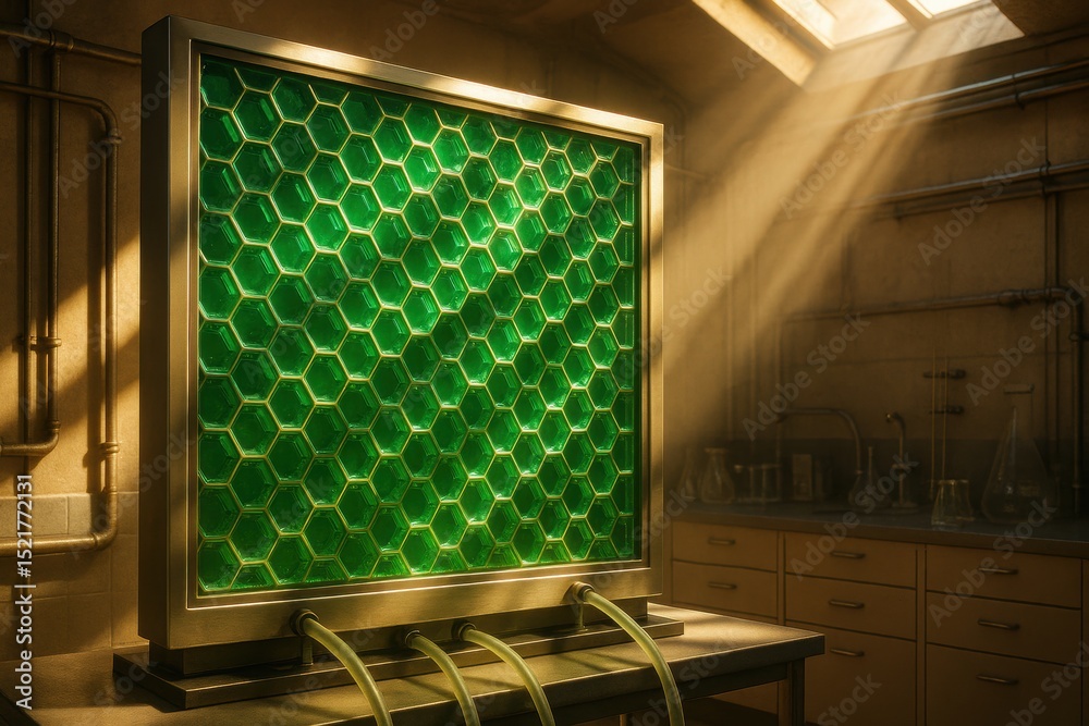 Fototapete intricate green honeycomb structure illuminated in a laboratory setting