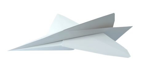 Modern abstract white paper airplane design on transparent background perfect for web design, apps, and promotional materials