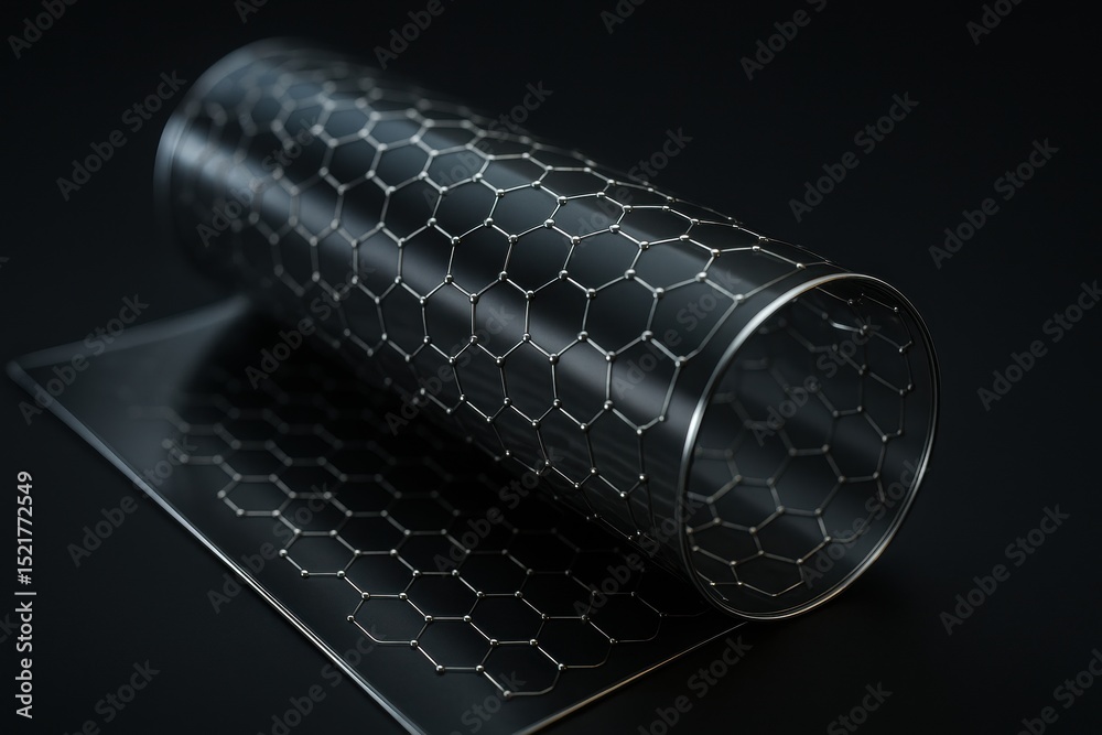 Aufkleber A sleek cylindrical object featuring a hexagonal pattern design, set against a dark background, showcasing modern aesthetics and geometric precision.
