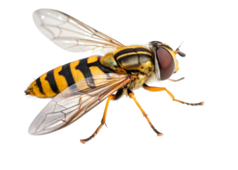 Close up of a hover fly on white background