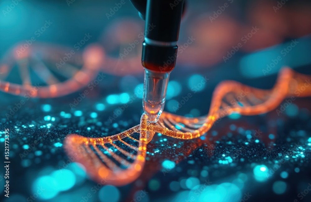 Aufkleber conceptual image of dna gene editing. pipette editing helix strand. illustration depicts biomedical,