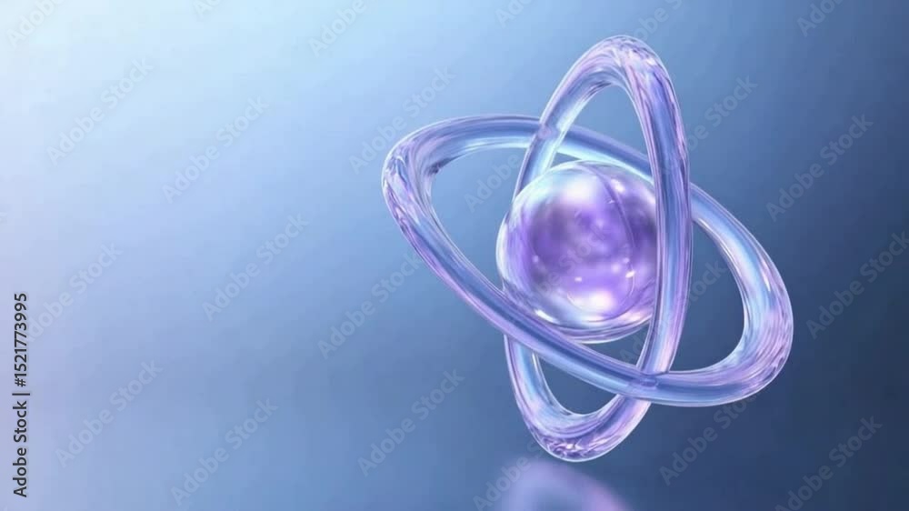 Poster Atom Model: A mesmerizing, luminous atom model, illustrating the intricate structure of the atomic world, glows against a gradient of ethereal blues.
