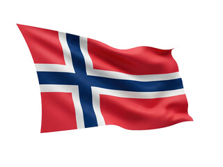 Norwegian flag in red, white, and blue, gently waving and fully in frame, not held or mounted, isolated on a transparent background