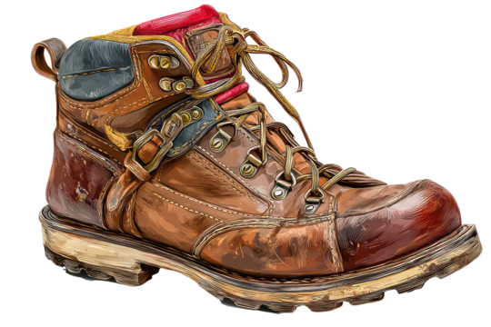 hiking boot icon outdoor travel theme brown flat design vector  isolated on transparent background