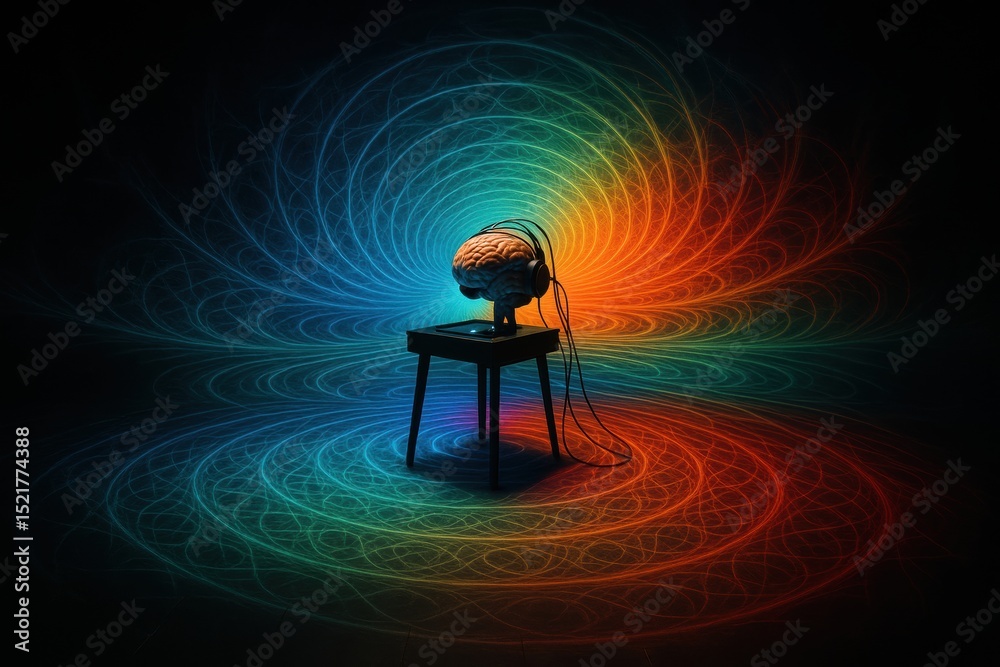 Poster Abstract Representation of a Brain with Vibrant Colorful Patterns and Light Effects