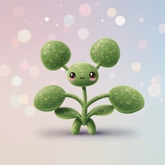 Cute Green Plant with Face