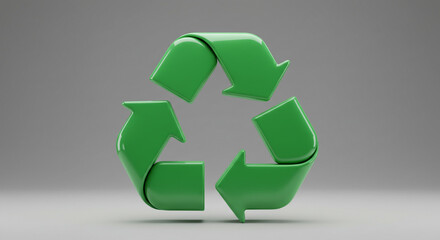 Obraz premium A green recycling symbol with arrows on a gray background representing environmental sustainability efforts