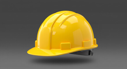 Fototapeta premium A yellow hard hat resting on a gray surface with a smooth finish and visible details of its design