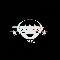 Cartoon Boy with Glitch Effect on Black Background