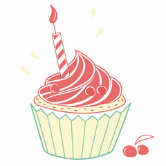 Birthday Cupcake Clipart in Flat Style
