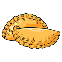 Vector illustration of curry puff and empanada. Perfect for fast food, bakery, and international recipe visuals.