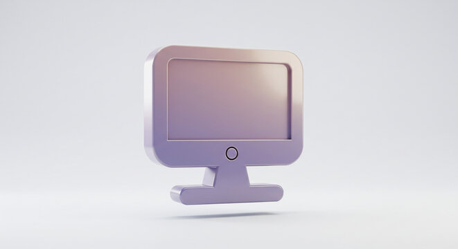 A simple purple computer monitor icon with a gradient on a white background in a studio setting