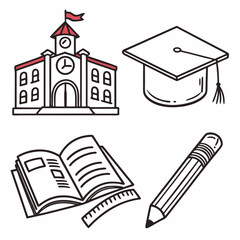Fototapeta premium School Icon Set Clipart in Line Art 
