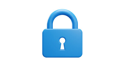 A blue padlock with a keyhole in the center isolated on a white background in a studio shot style