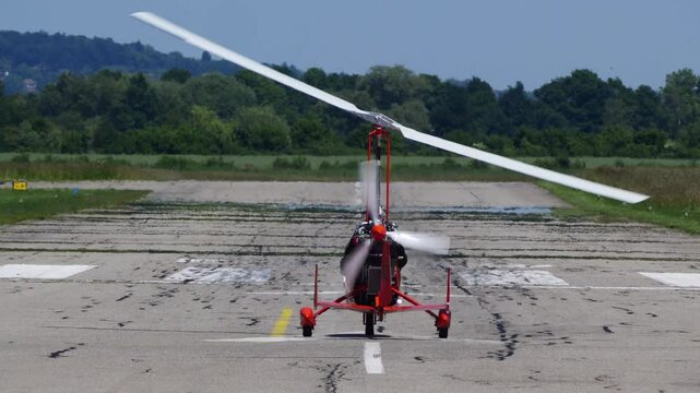View of the rotating propeller of  a gyroplane, also known as an autogiro or gyrocopter
