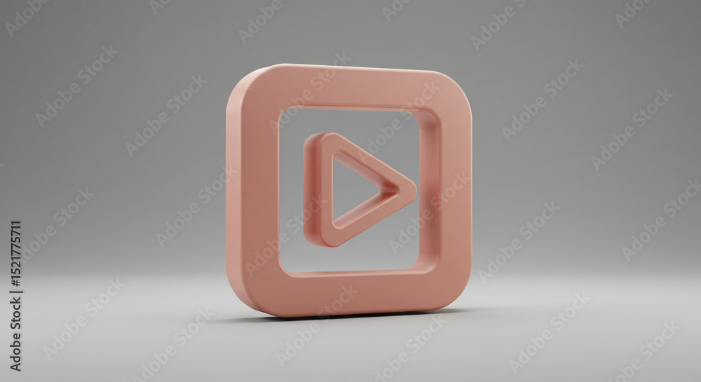Poster a square frame with rounded corners encompassing a play button on a neutral background in three d re