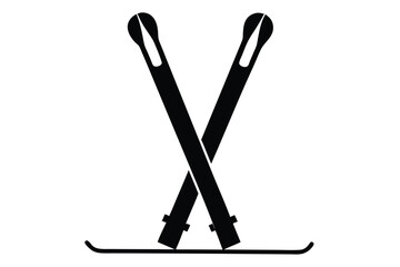 Black Silhouette of Two Ski Poles Crossed Over Skis Forming an X Shape