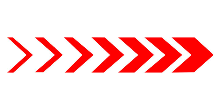  series of red chevron arrows pointing to the right isolated on a white background.
