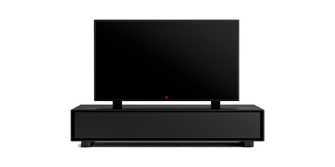 Obraz premium Modern Black Tv Sleek Stand. Home Entertainment And Interior Design Focus Isolated On Transparent Background