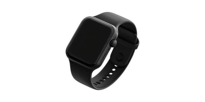 Black Smartwatch With Silicone Band. Modern Wearable Technology For Fitness And Connectivity Isolated On Transparent Background - Powered by Adobe