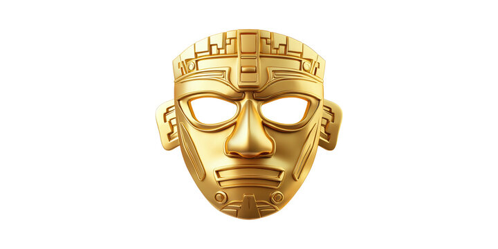 Golden Inca Mask. Ancient Cultural Artifact And Historical Symbolism Isolated On Transparent Background
