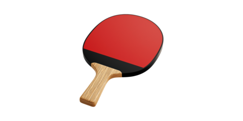 Table Tennis Paddle With Red Rubber Surface. Sports Equipment For Ping Pong Enthusiasts Isolated On Transparent Background