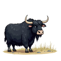 Vsai domestic yak standing on meadow cartoon illustration